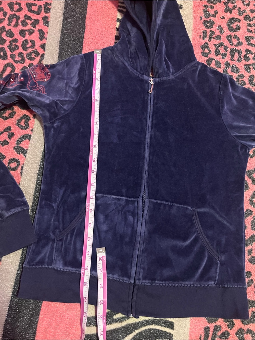 Vintage Juicy Couture Navy Blue Velour Her Highness rhinestone track jacket - Picture 7 of 7